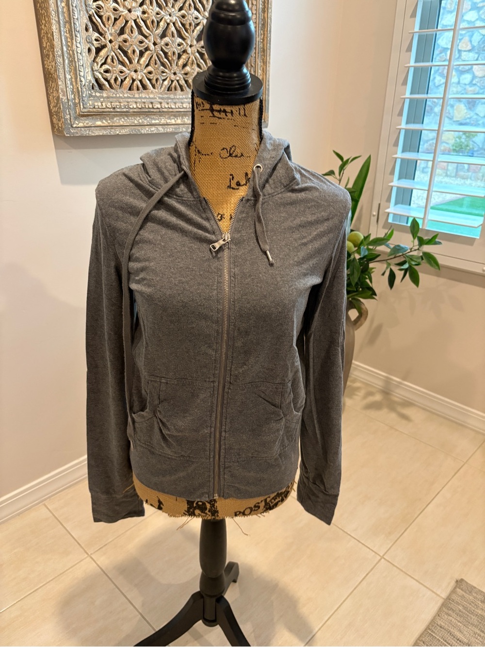 Express Gray Zip-Up Hoodie with Drawstring
